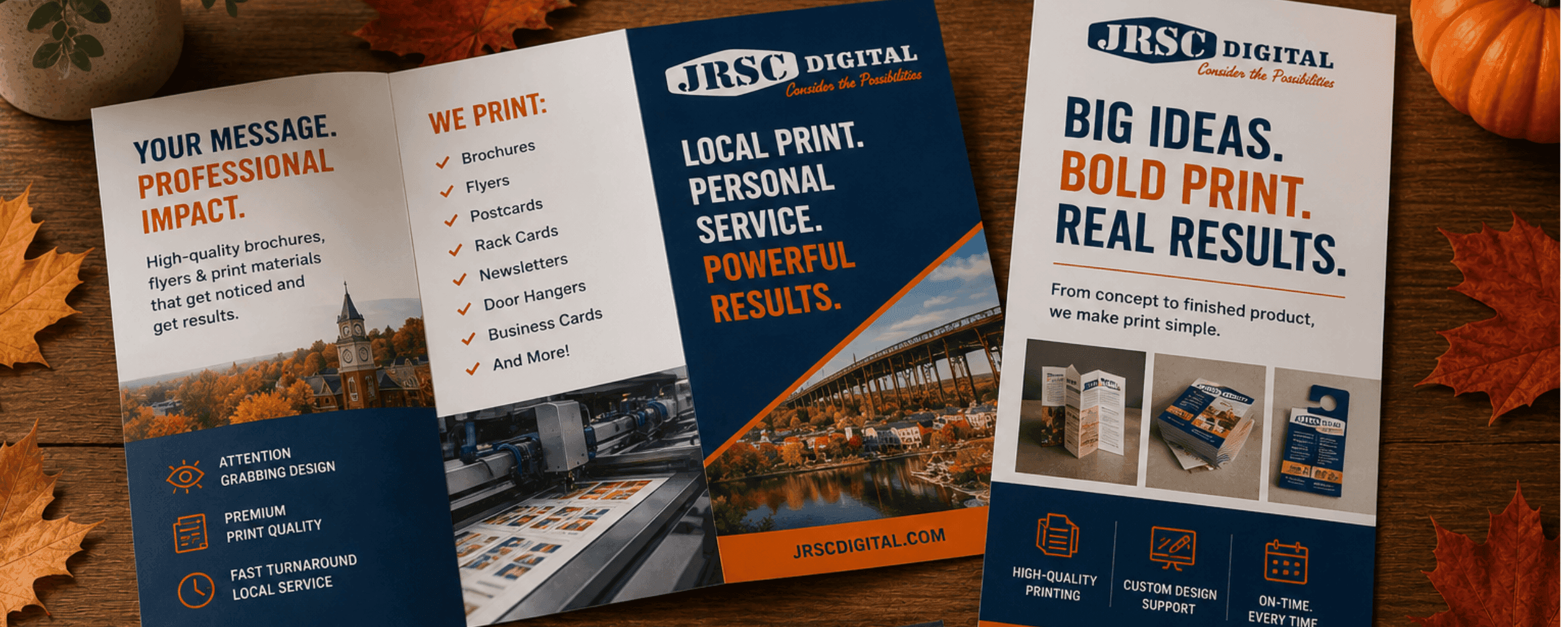 Printed brochures and rack cards for fall business marketing